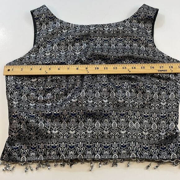 Cachet Metallic Brocade Sleeveless Top Beaded Hem Navy Silver Women’s Sz 14 - Picture 3 of 6